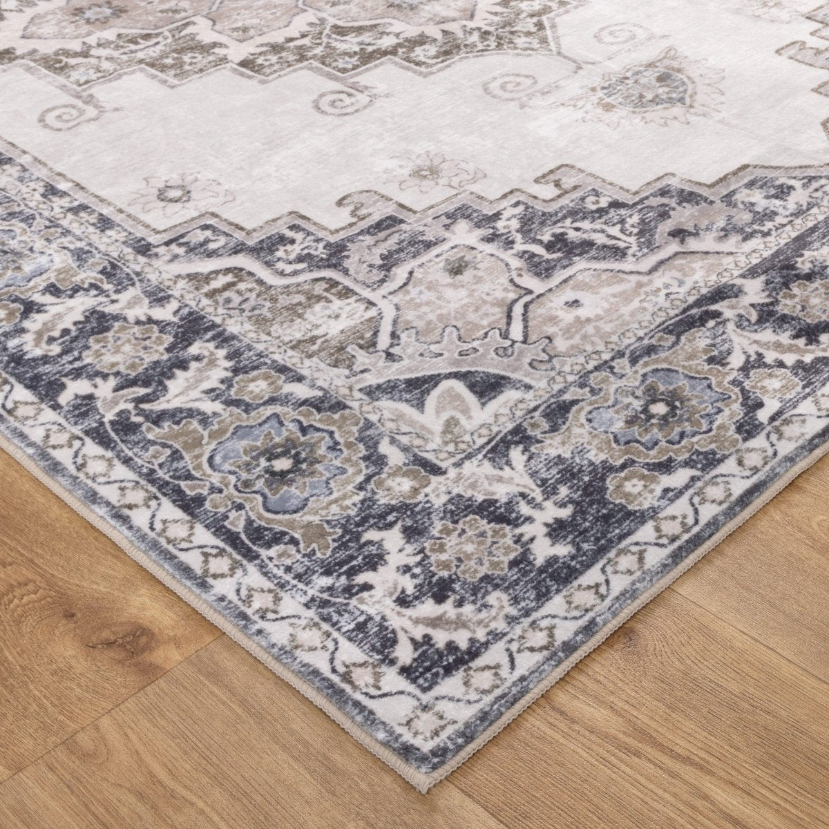 Berm Beige Grey Machine Washable Rug