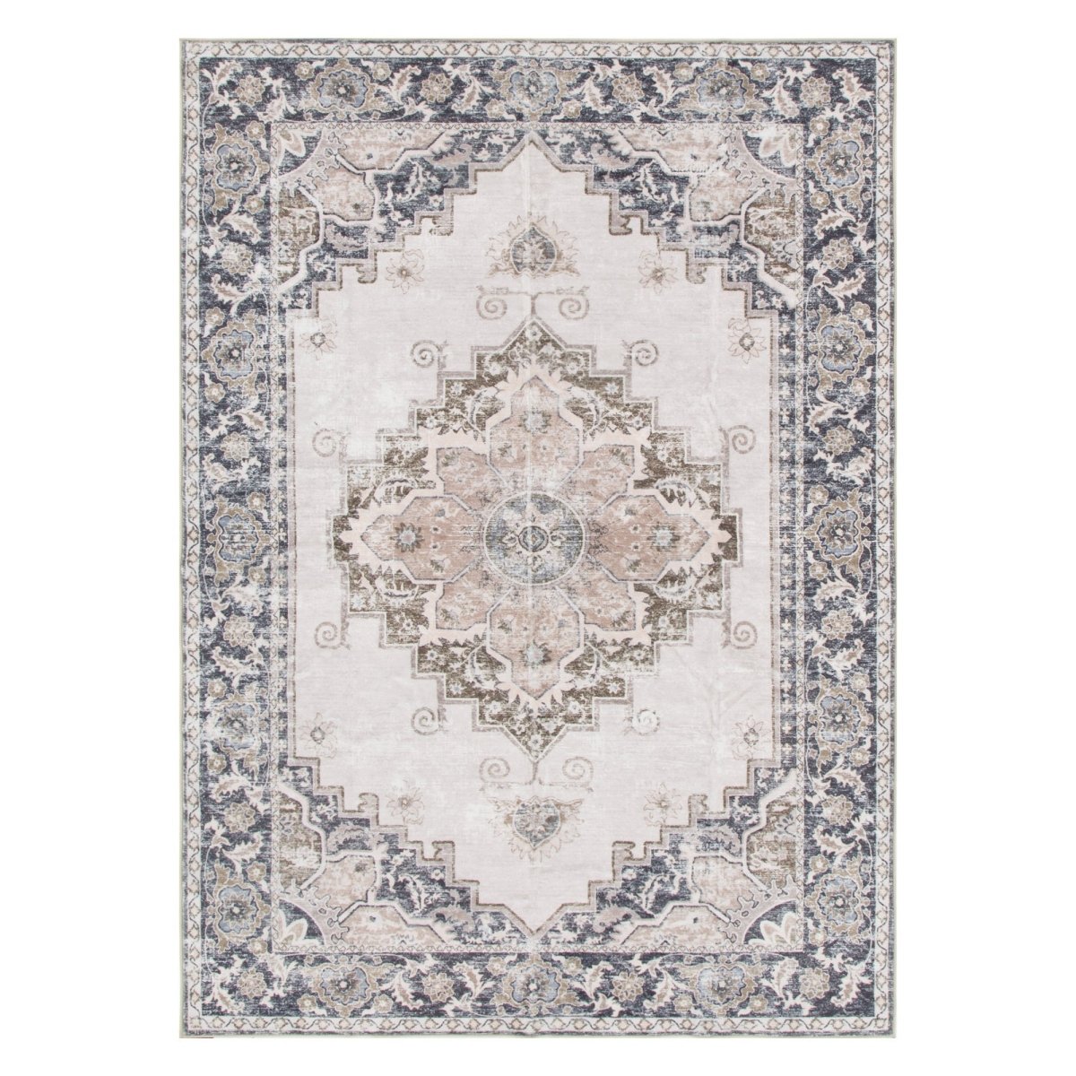 Berm Beige Grey Machine Washable Rug