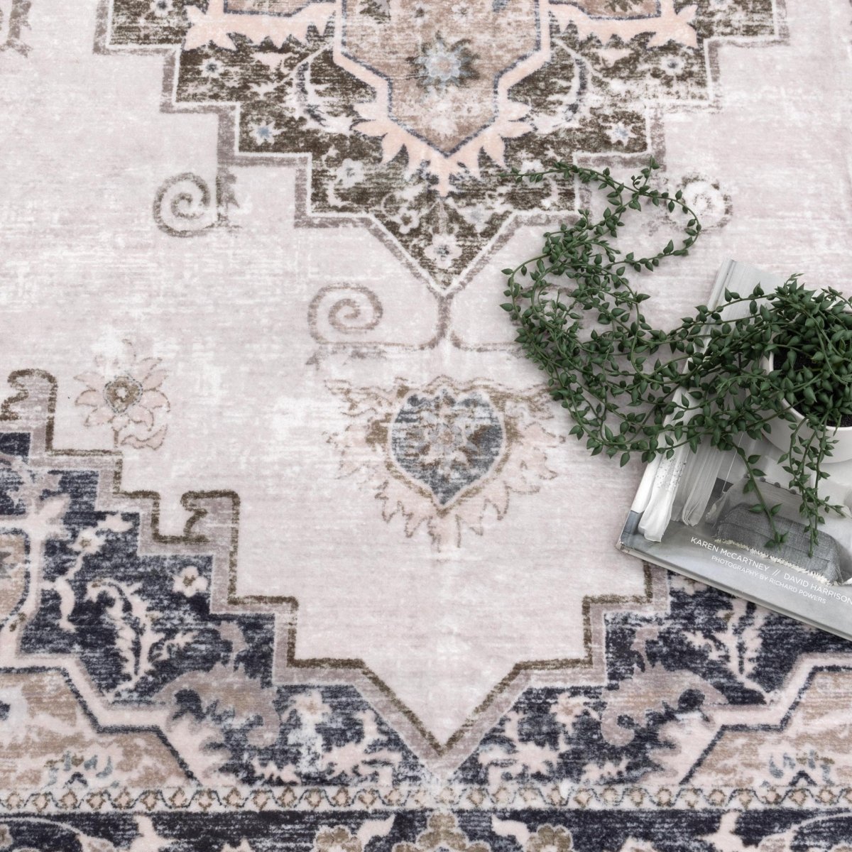 Berm Beige Grey Machine Washable Rug