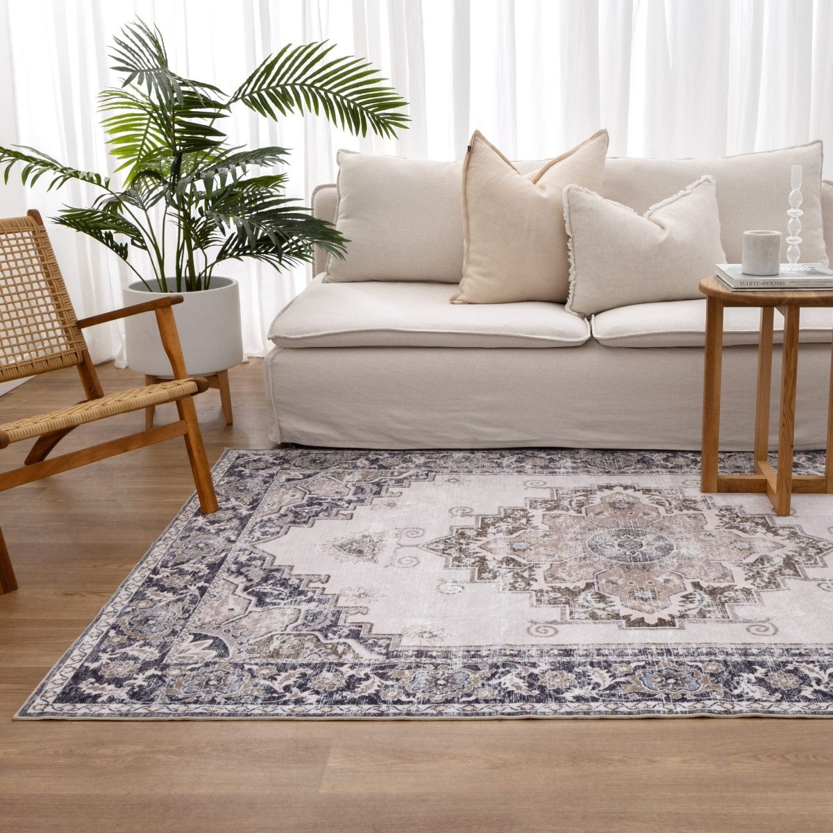 Berm Beige Grey Machine Washable Rug