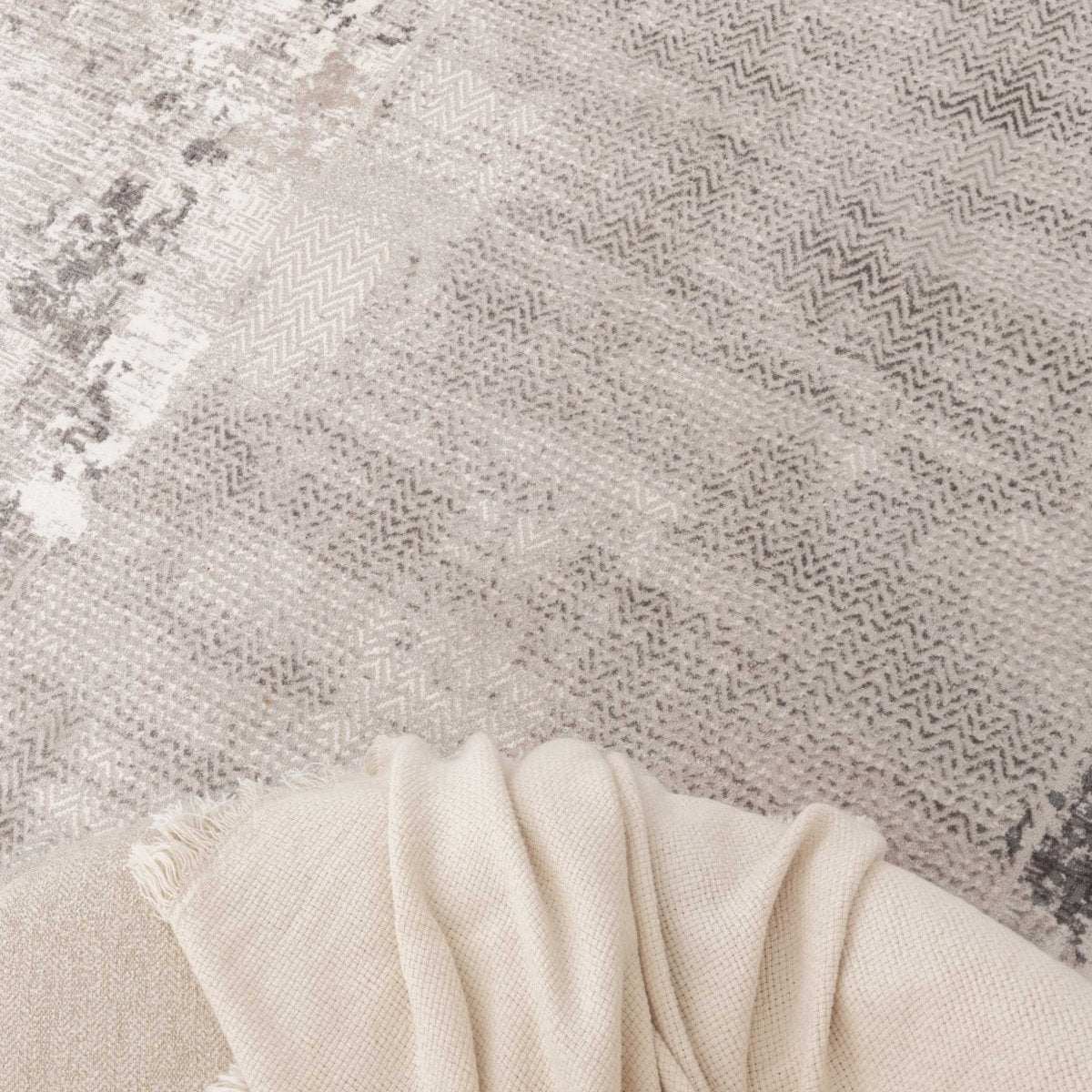 Liora Distressed Border Beige Grey Rug