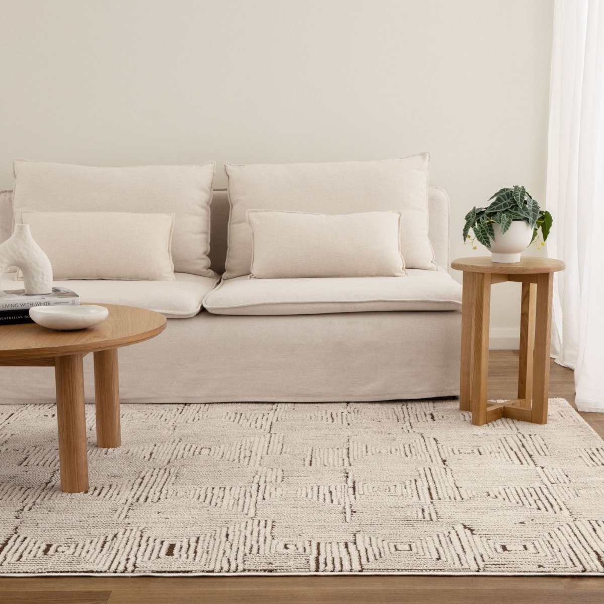 Luna Geometric Squares Cream Brown Rug