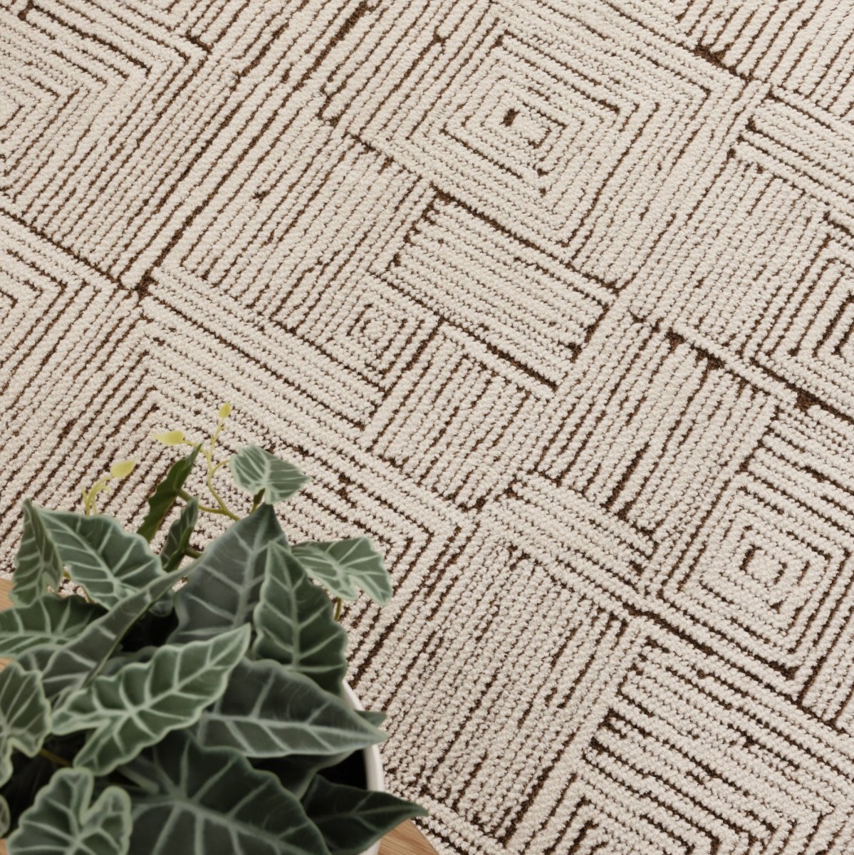 Luna Geometric Squares Cream Brown Rug