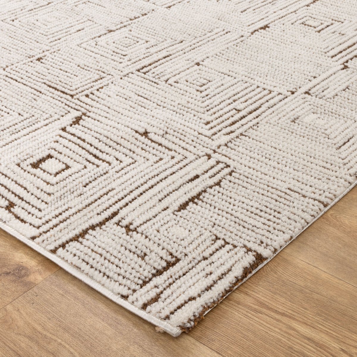 Luna Geometric Squares Cream Brown Rug