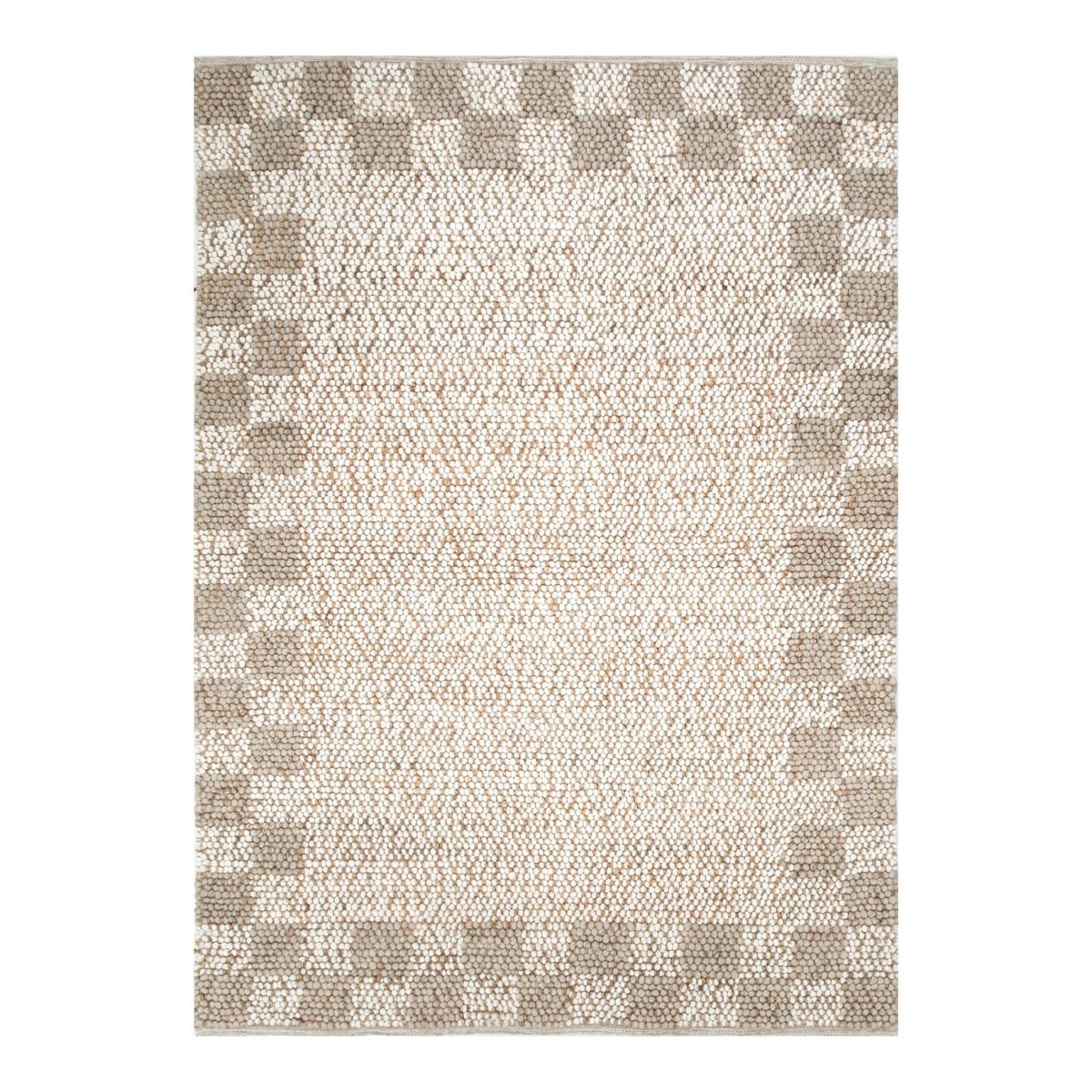 Meadow Checkered Border Cream Beige Jute and Wool Rug