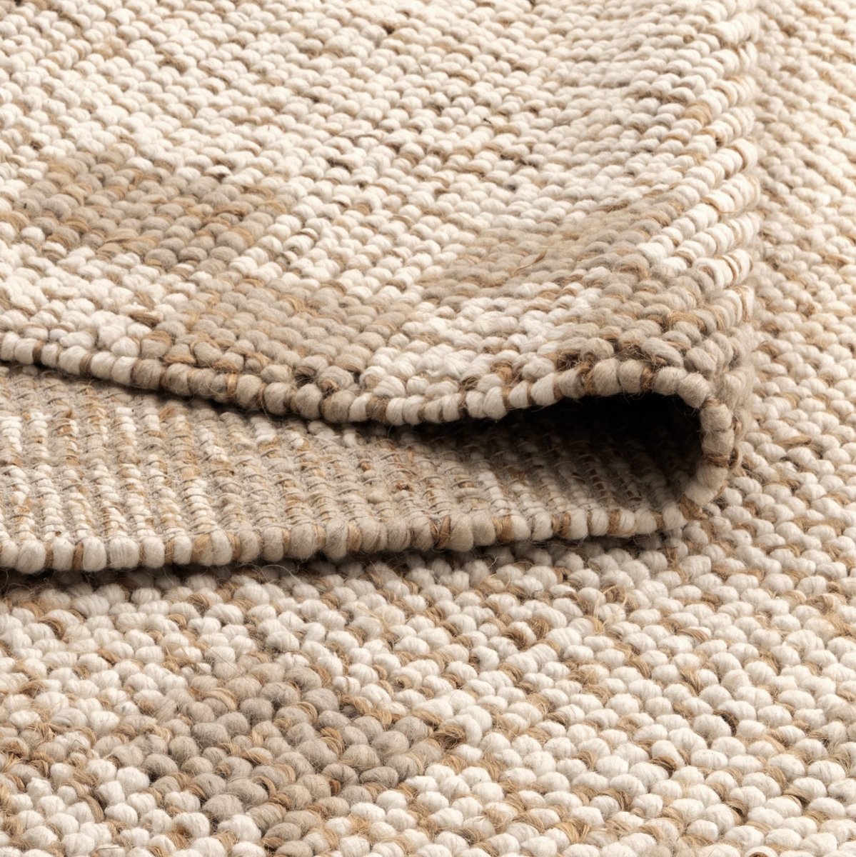 Meadow Checkered Border Cream Beige Jute and Wool Rug