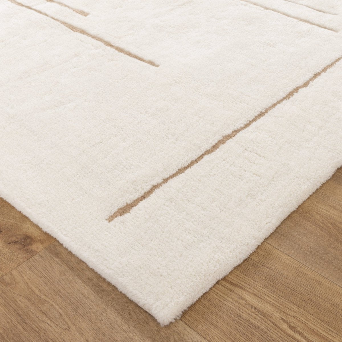 Noola Abstract Beige Lines Washable Wool Rug