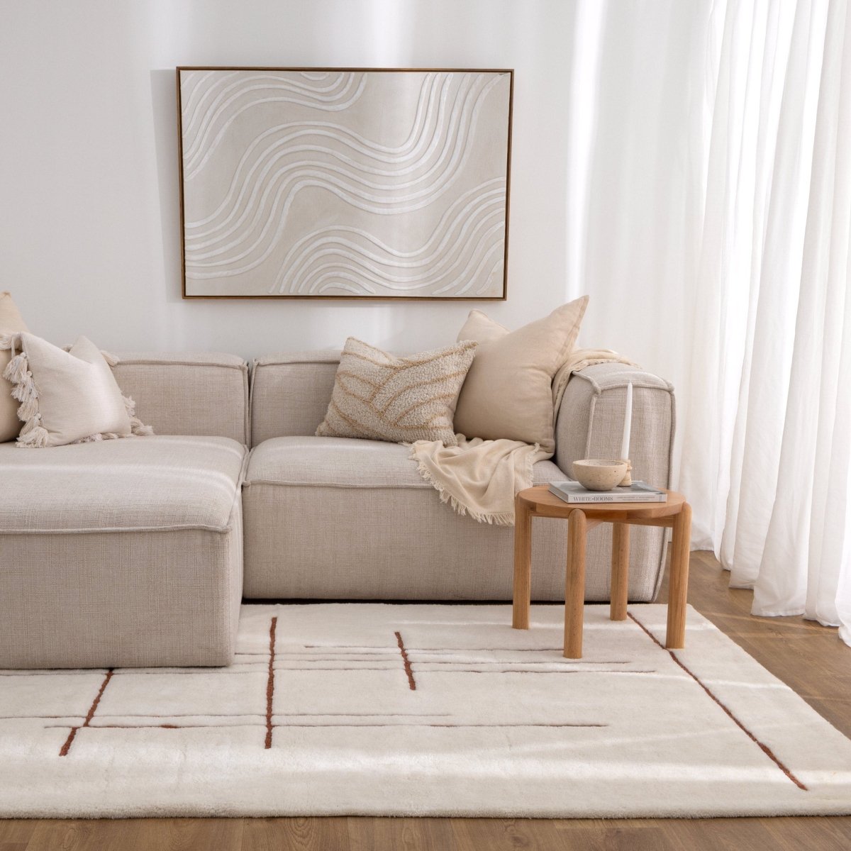 Noola Abstract Terracotta Lines Washable Wool Rug