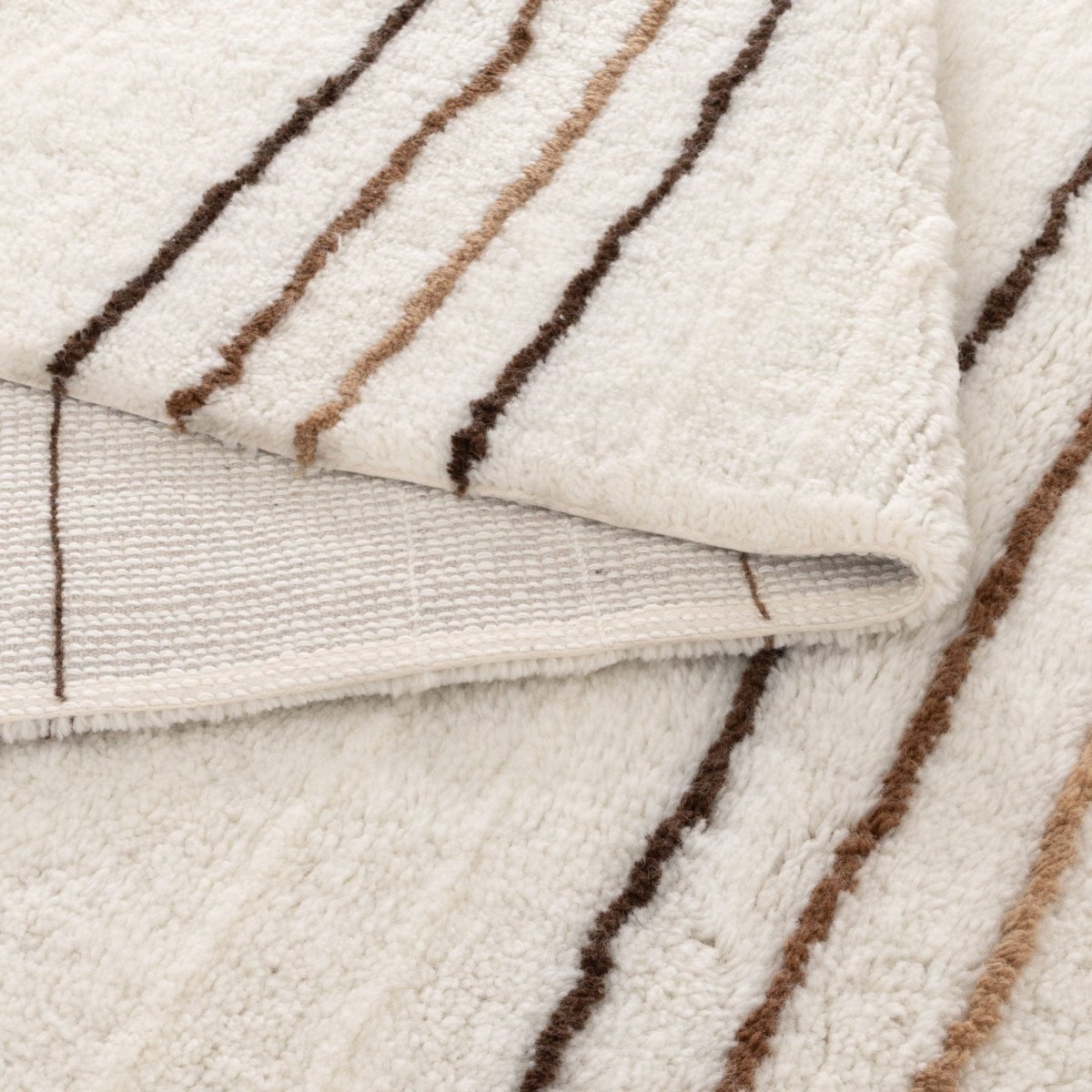 Noola Beige Stripe Washable Wool Rug