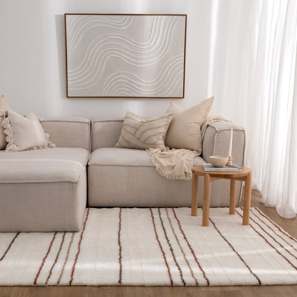 Noola Terracotta Stripe Washable Wool Rug