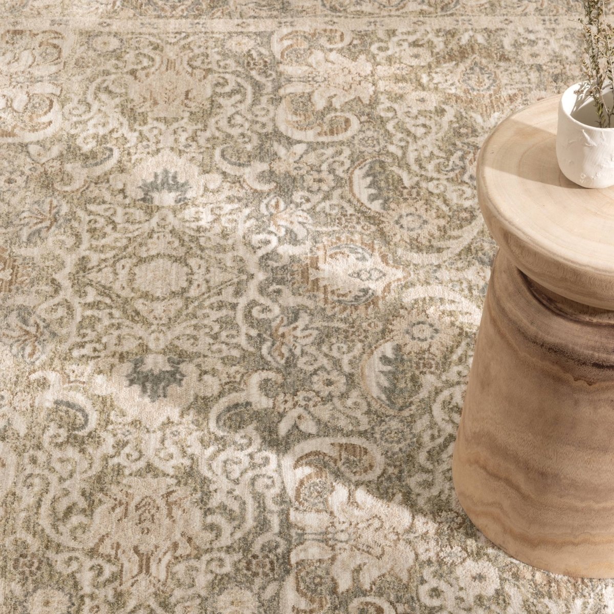 Roselle Regal Green Beige Vintage Rug