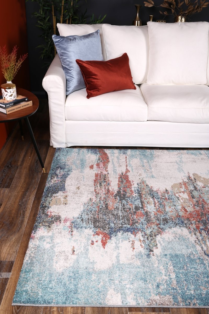 Crisp Jorge Blue & Terracotta Abstract Rug - Ruggy