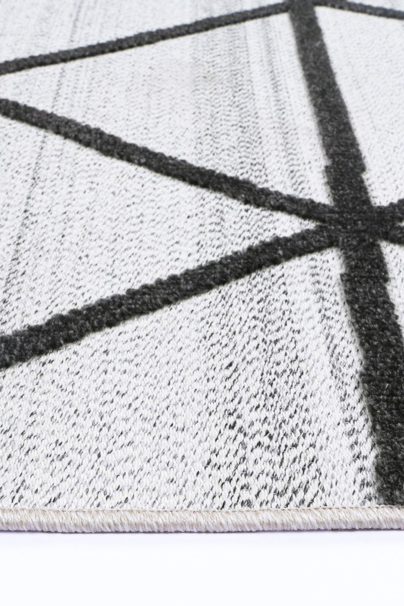 Oasis rojan Geometric Ivory and Anthracite Rug - Ruggy