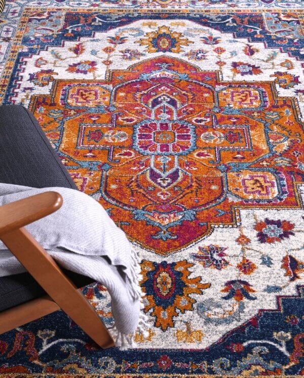 Traditional rug in a living room.