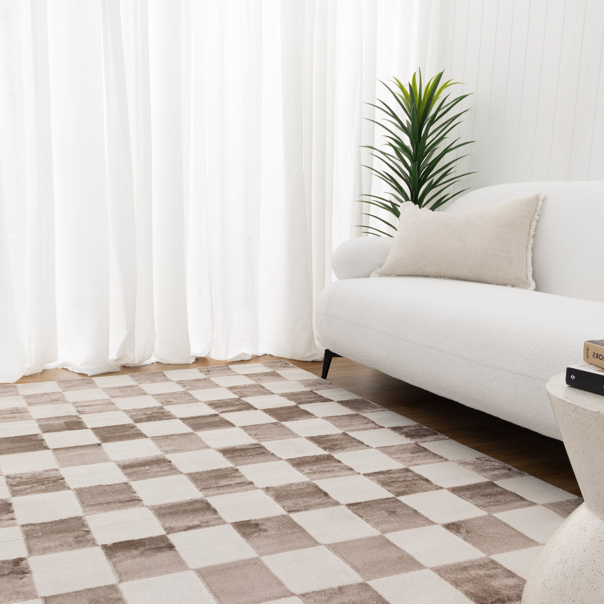 Cleo Checkered Cream Brown Rug