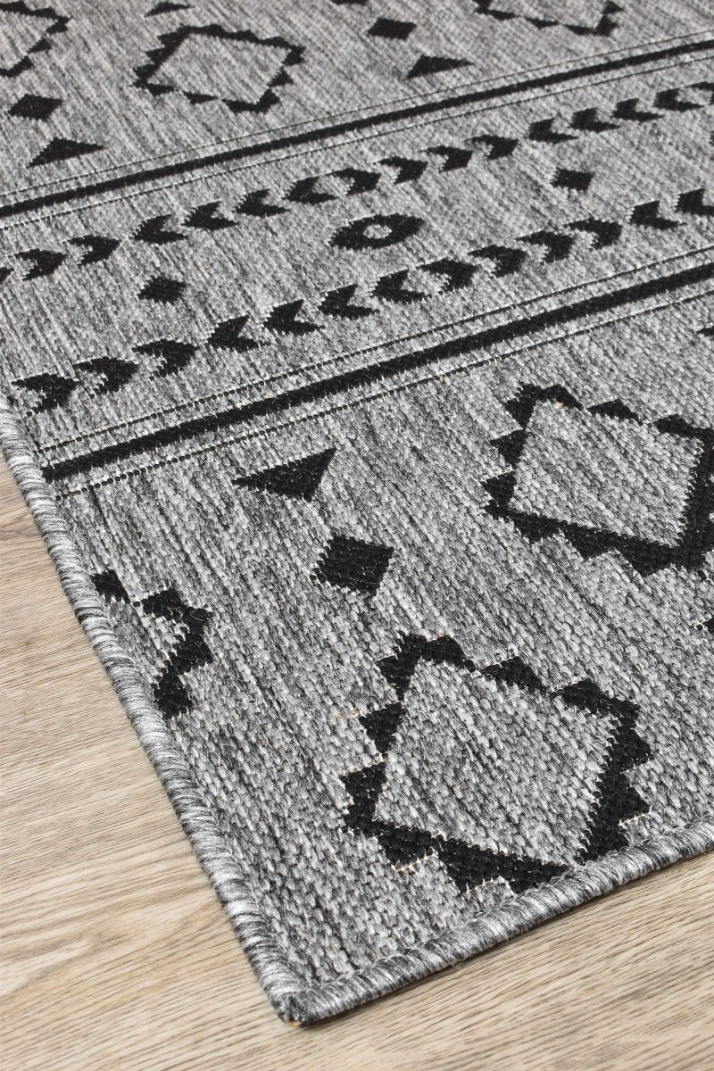 Amara Dark Grey Tribal Outdoor Rug