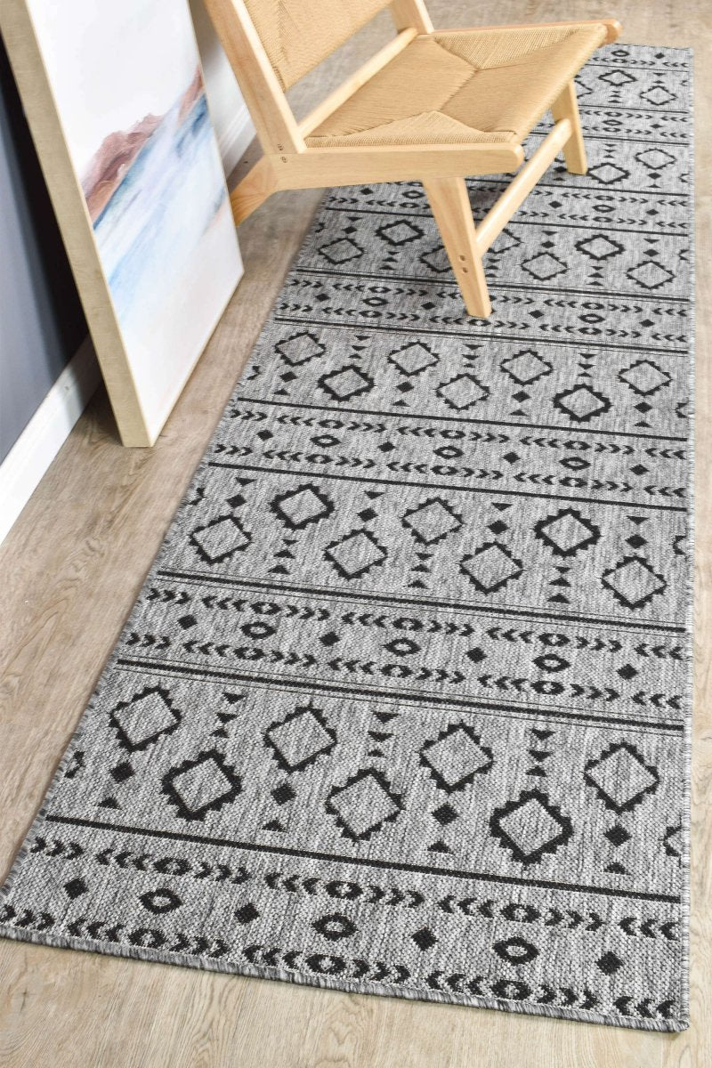 Amara Dark Grey Tribal Outdoor Rug