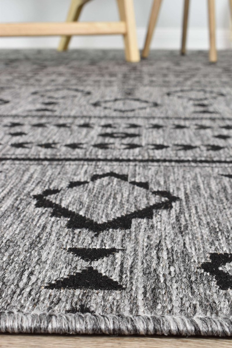 Amara Dark Grey Tribal Outdoor Rug