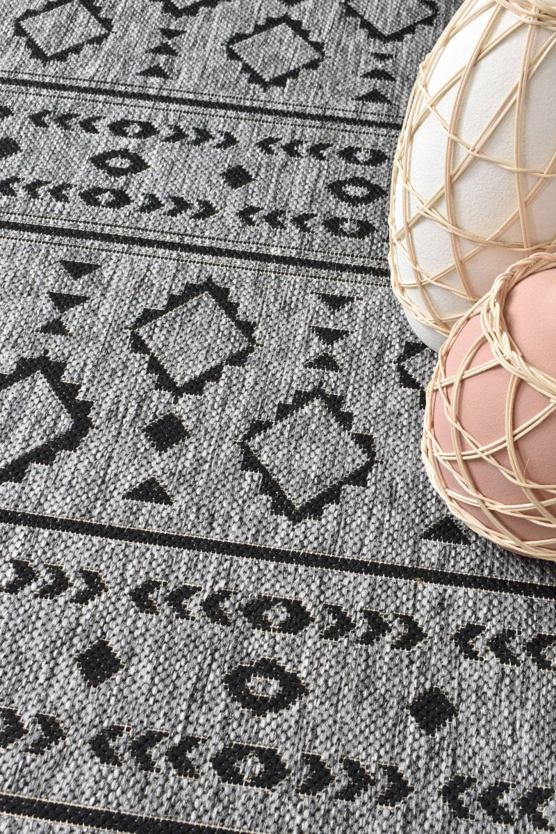 Amara Dark Grey Tribal Outdoor Rug