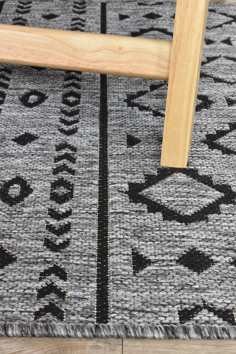 Amara Dark Grey Tribal Outdoor Rug