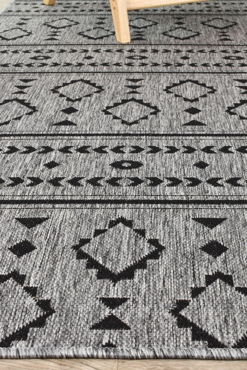 Amara Dark Grey Tribal Outdoor Rug