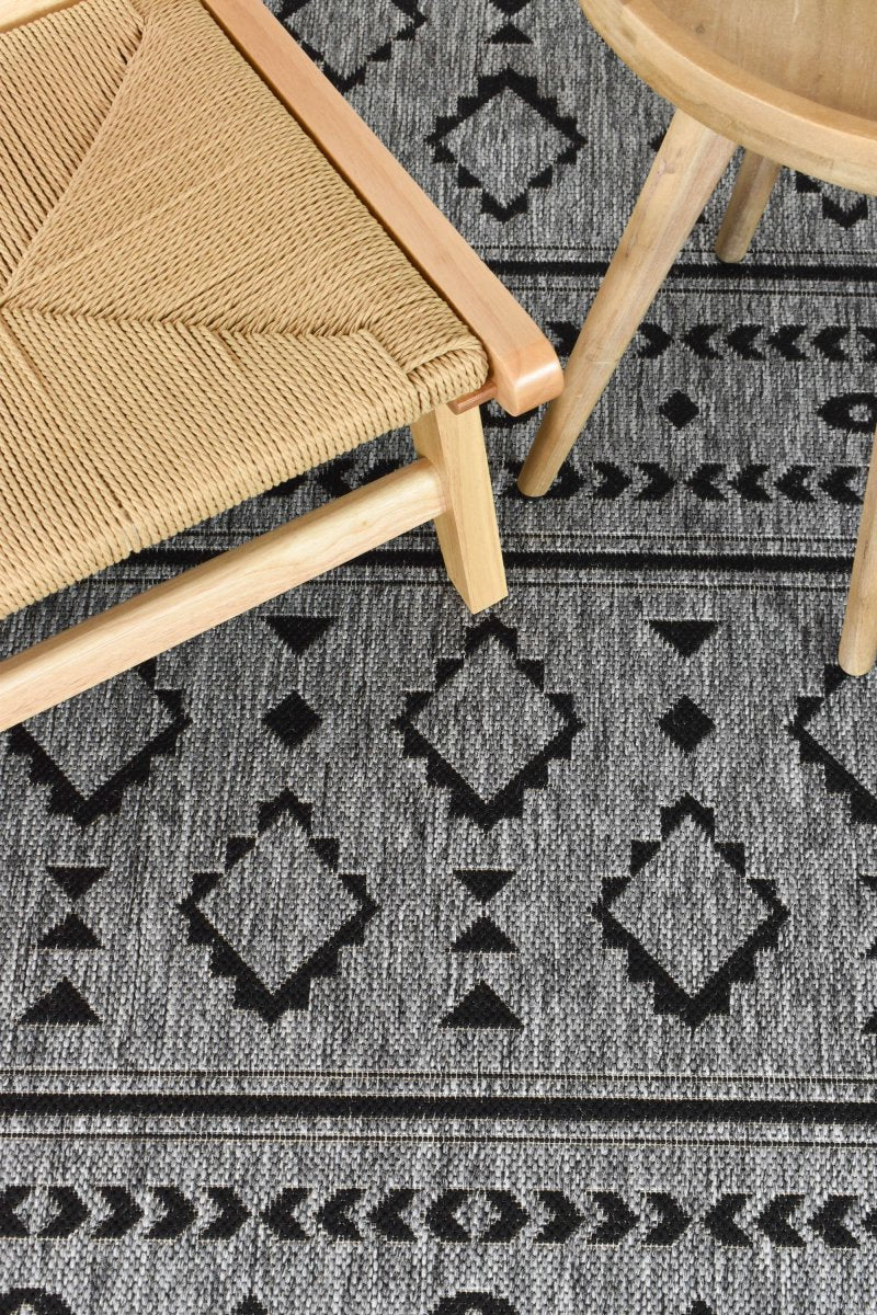 Amara Dark Grey Tribal Outdoor Rug