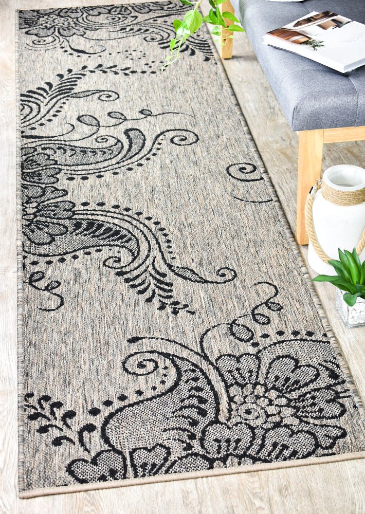 Amara Flower Beige Grey Hallway Runner