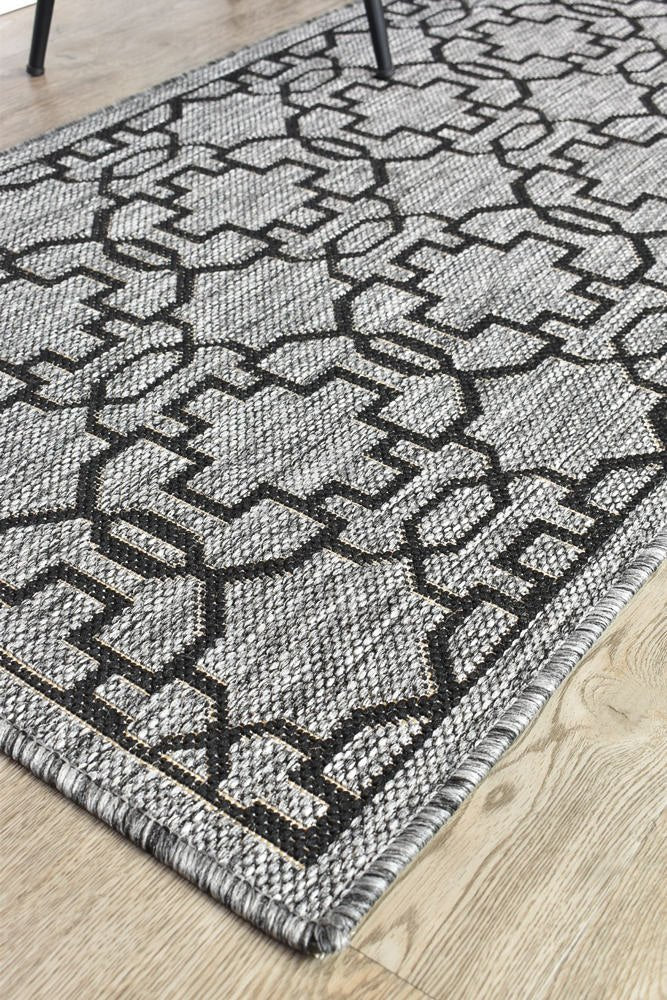 Amara Grey Black Outdoor Rug