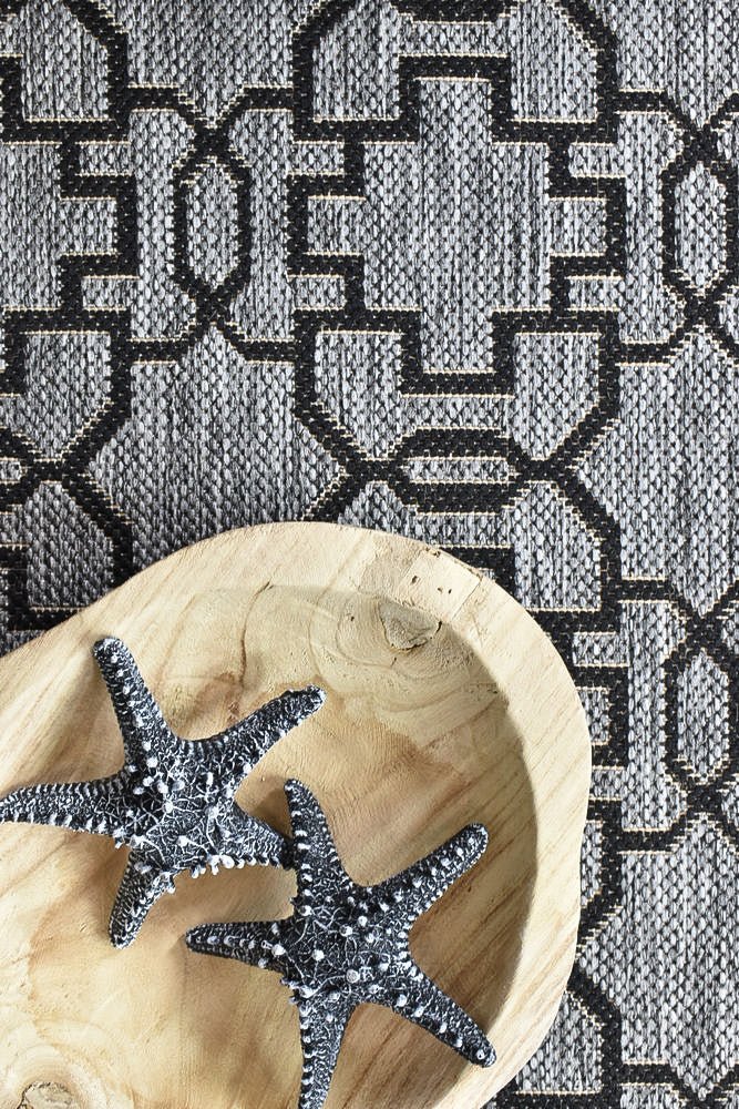 Amara Grey Black Outdoor Rug