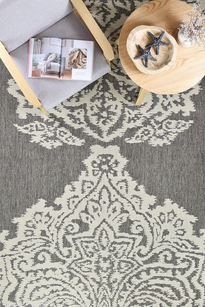 Amara Motif Brown Cream Outdoor Rug