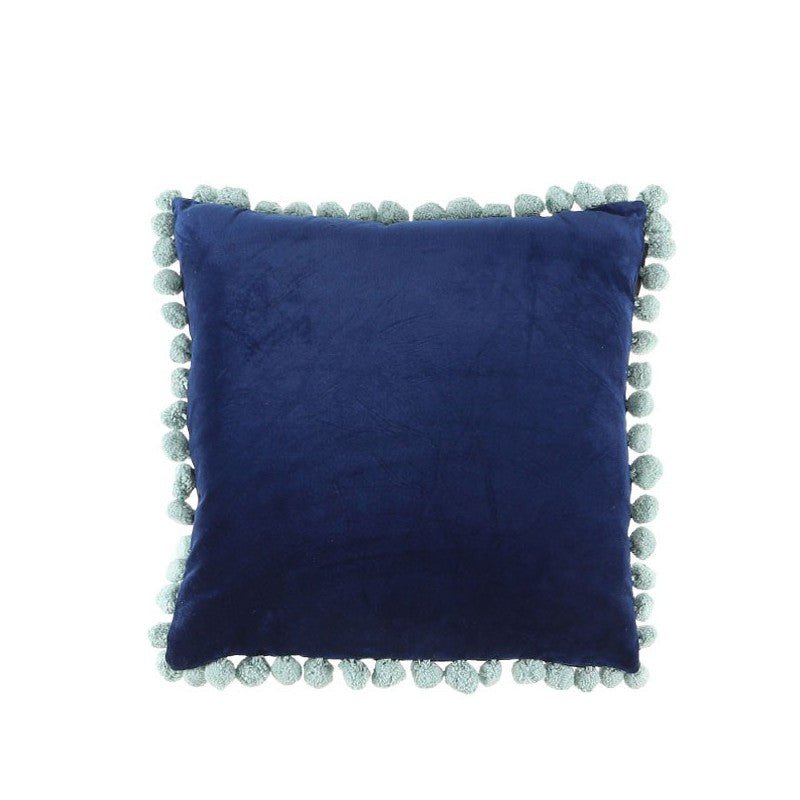 Bae Pom Pom Border Blue Cushion 45x45cm CUSHIONS > Velvet | Ruggy