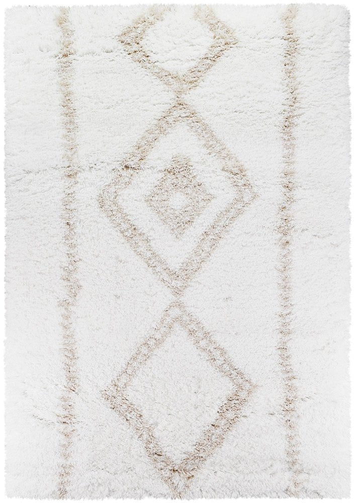 Barra Boho White Shaggy Rug