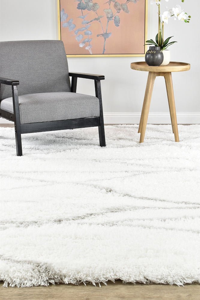 Barra Lines White Shaggy Rug