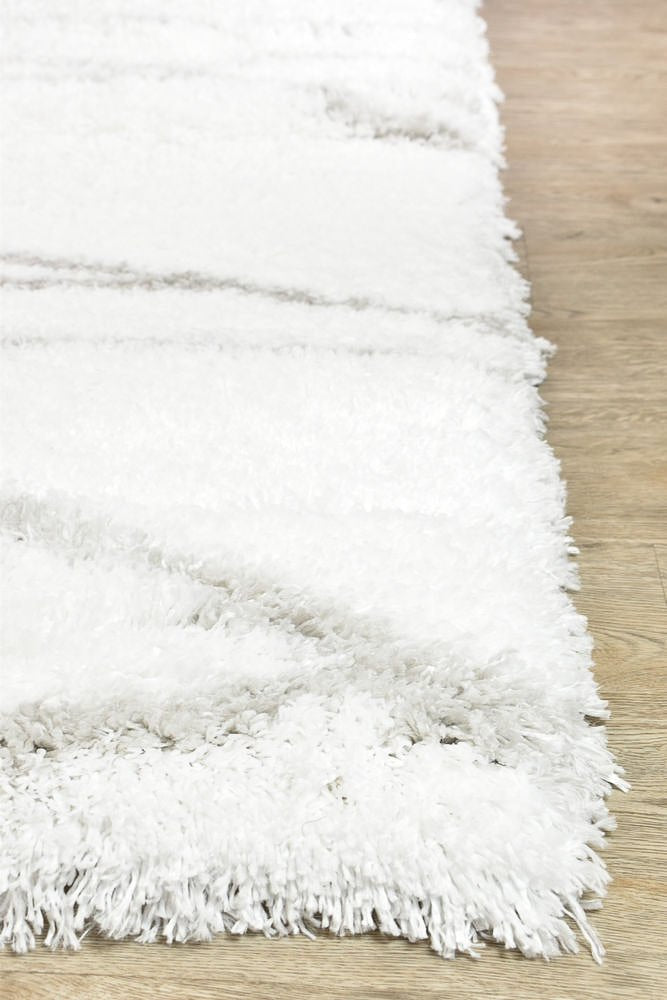 Barra Lines White Shaggy Rug