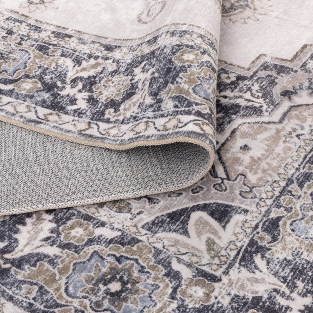 Berm Beige Grey Machine Washable Rug