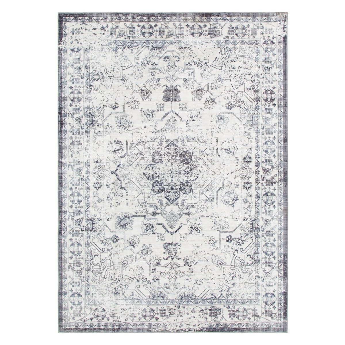 Berm Blue Distressed Medallion Machine Washable Rug