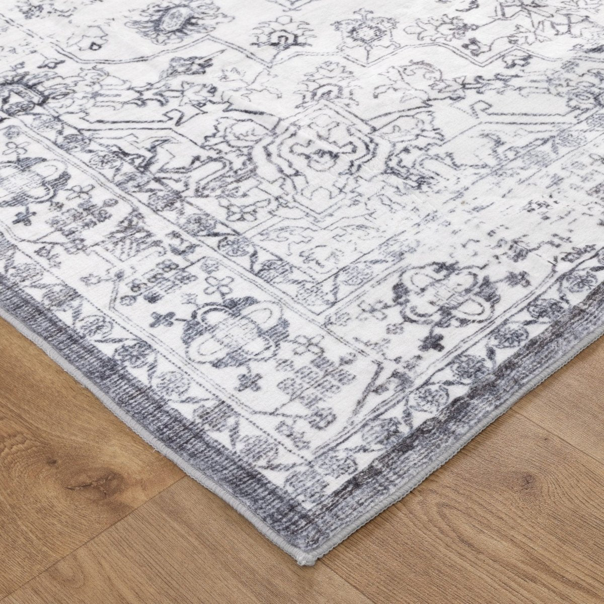 Berm Blue Distressed Medallion Machine Washable Rug