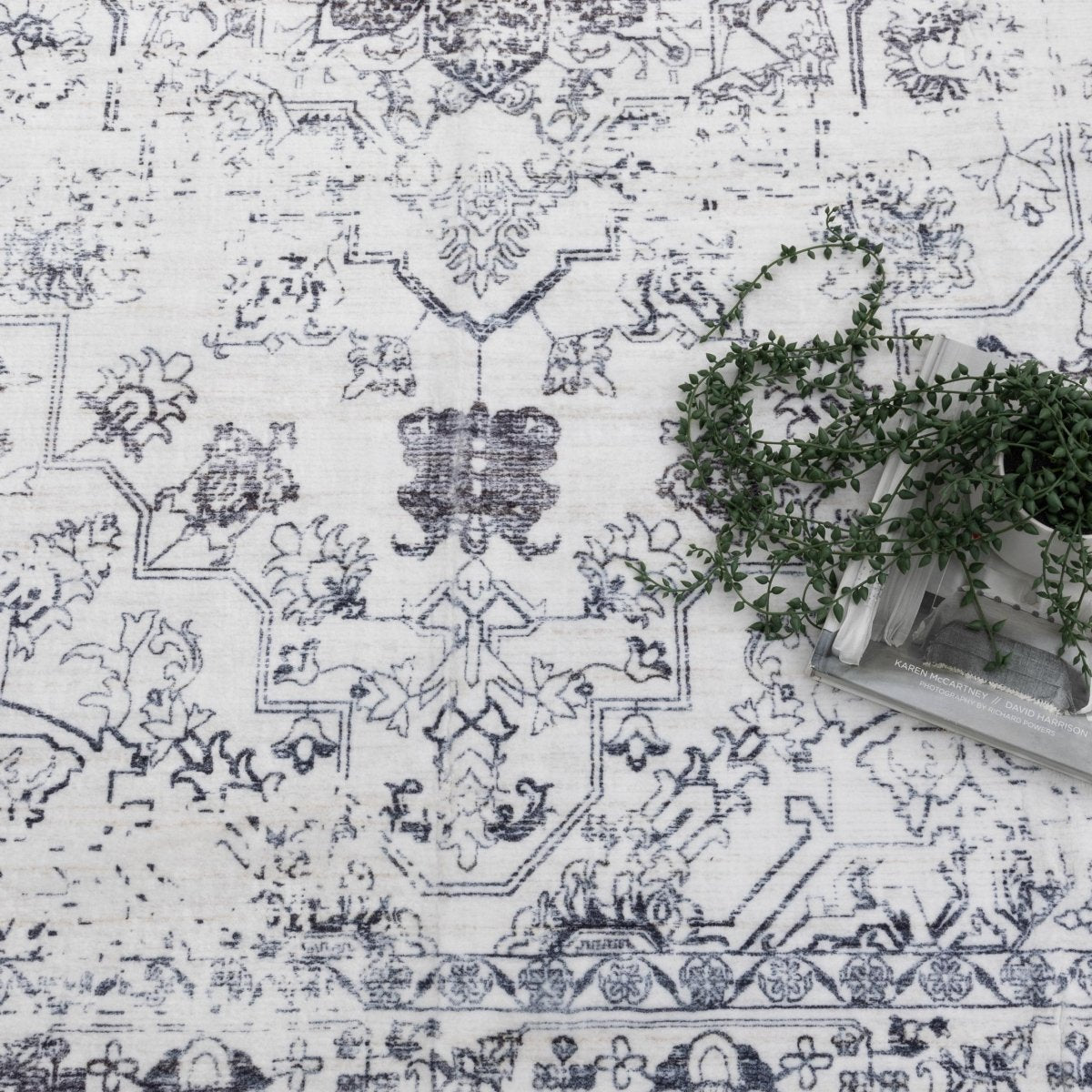 Berm Blue Distressed Medallion Machine Washable Rug