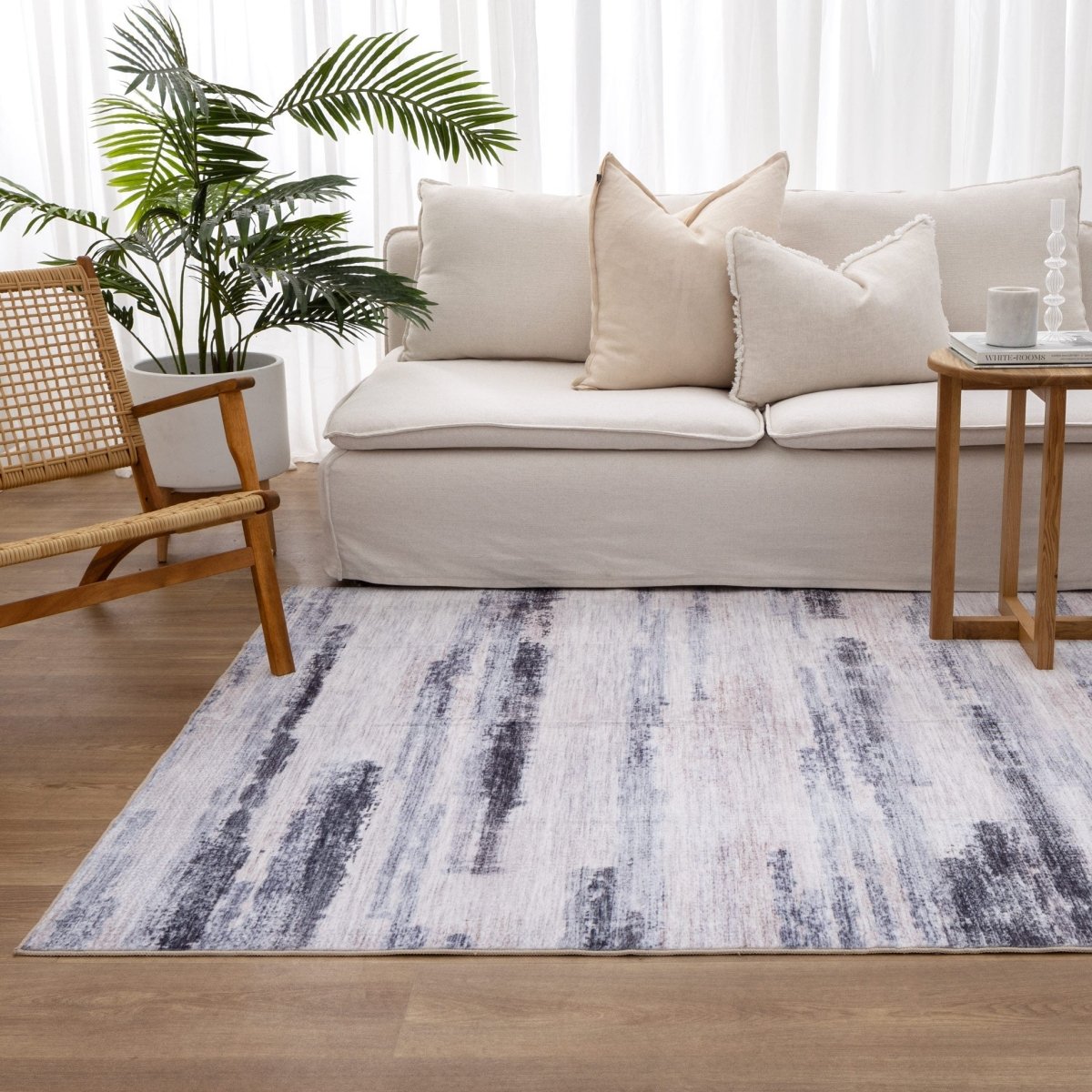Berm Blue Multi Abstract Machine Washable Rug