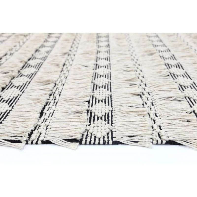 Breeze Black Fringe Cotton Rug Area Rug | Ruggy