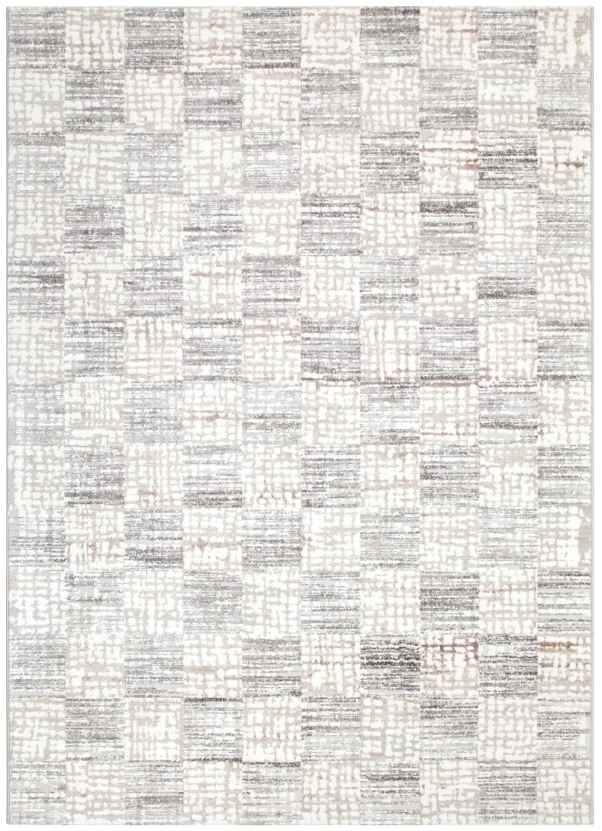 Cleo Distressed Checkered Grey Beige Rug