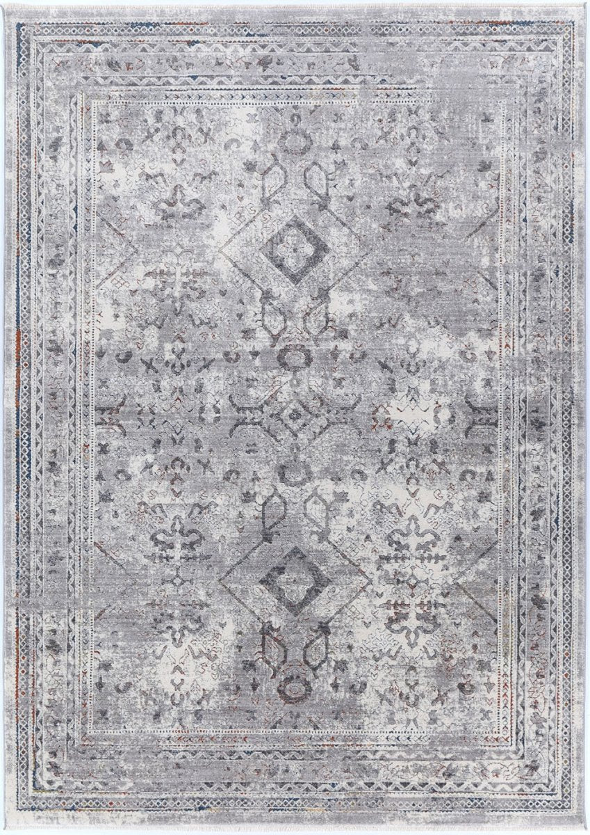 Coral Border Diamond Grey Multi Rug