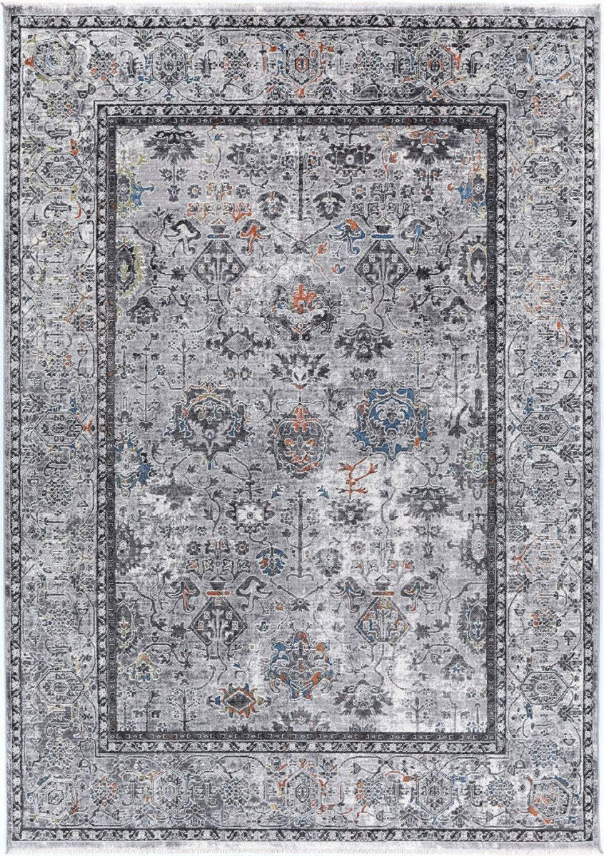 Coral Border Floral Traditional Grey Multi Rug