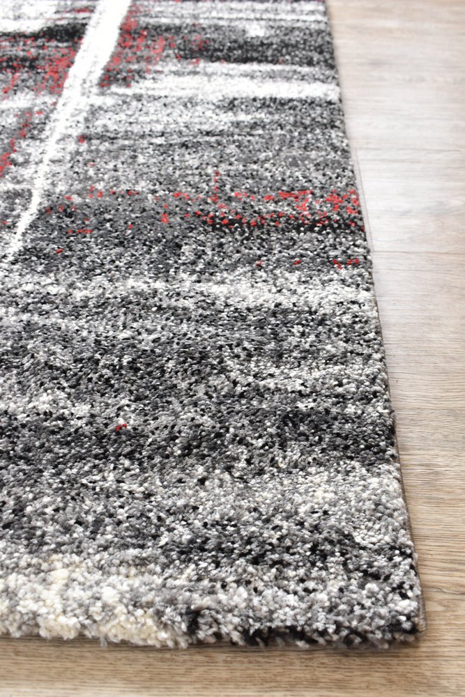 Dior Abstract Grey Red Modern Rug