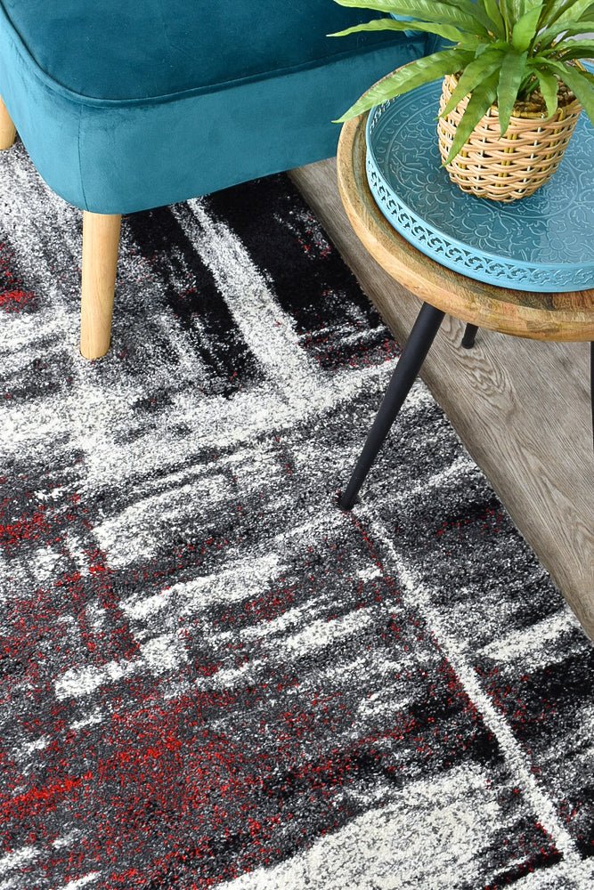 Dior Abstract Grey Red Modern Rug