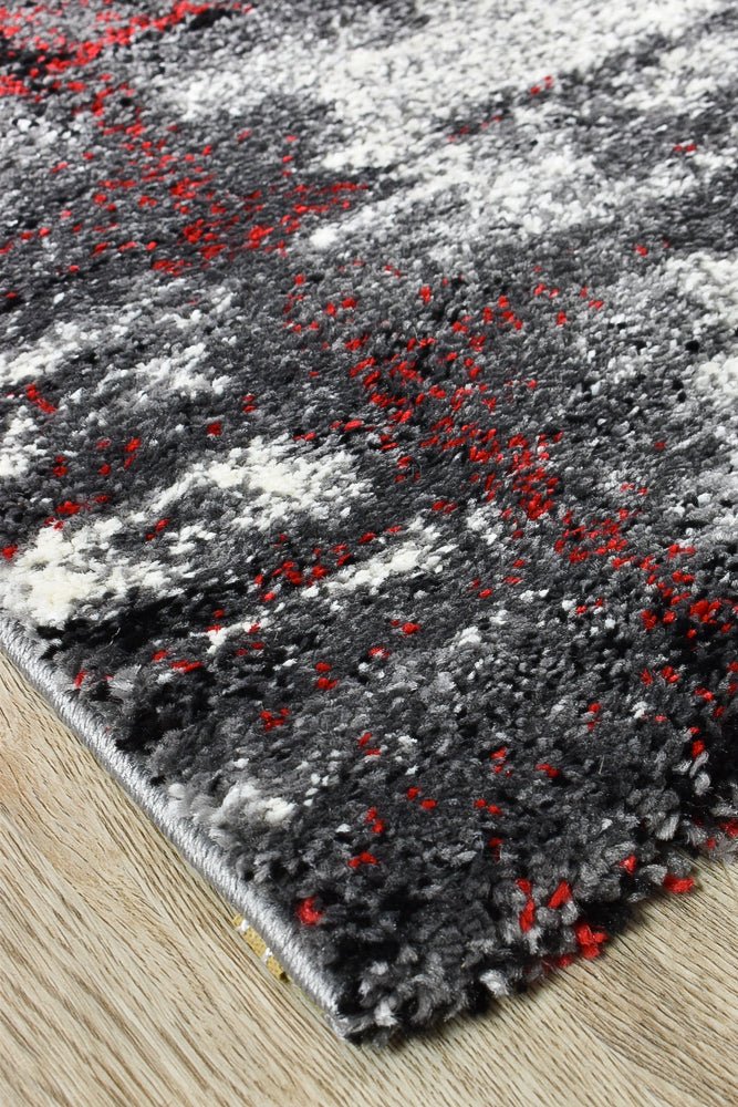 Dior Abstract Grey Red Modern Rug