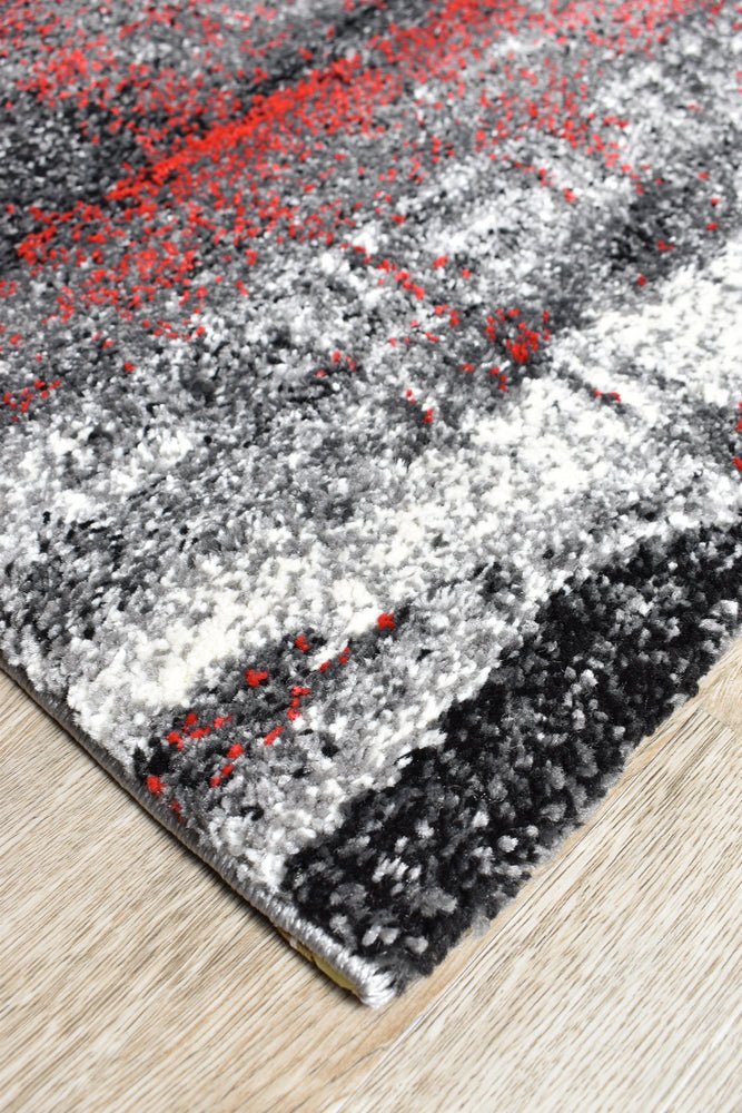 Dior Abstract Grey Red Modern Rug