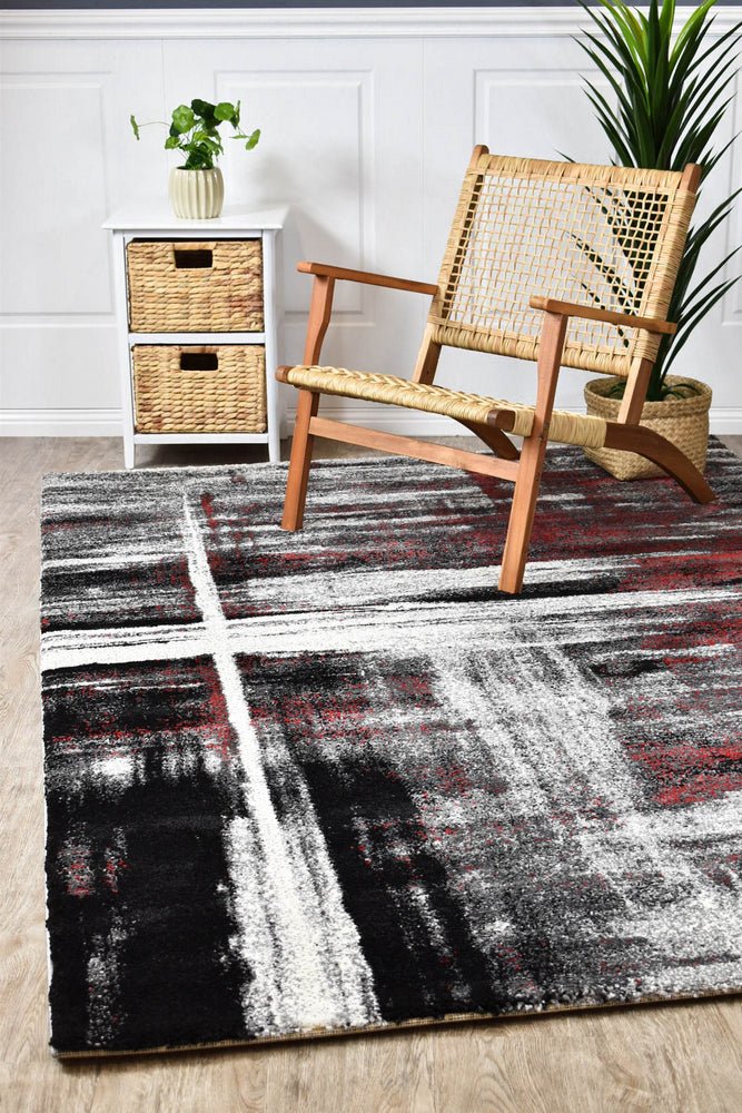 Dior Abstract Grey Red Modern Rug