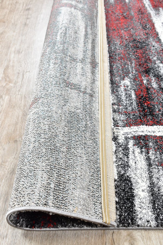 Dior Abstract Grey Red Modern Rug