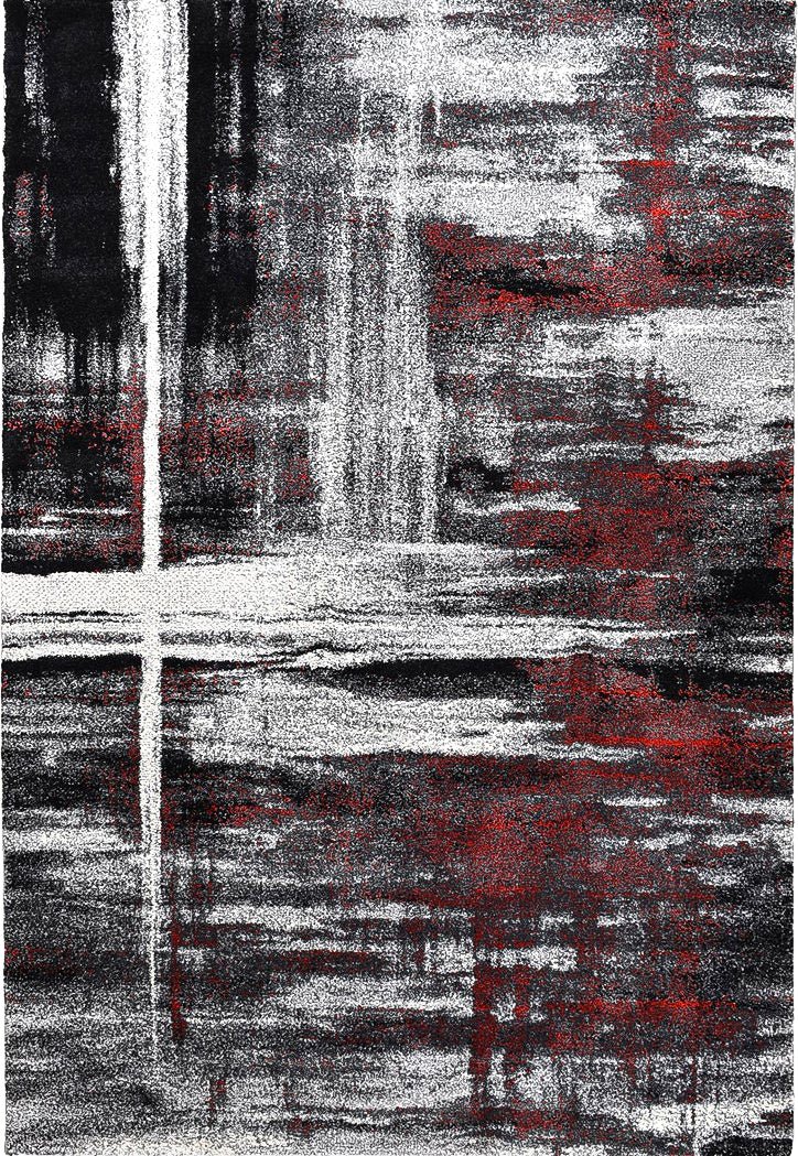 Dior Abstract Grey Red Modern Rug